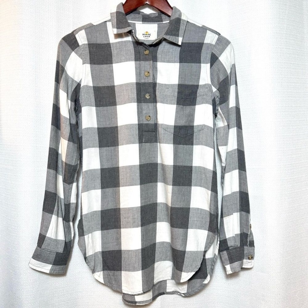 Marine Layer Buffalo Plaid Pullover Flannel Shirt Cozy Cabincore Fall Women's XS